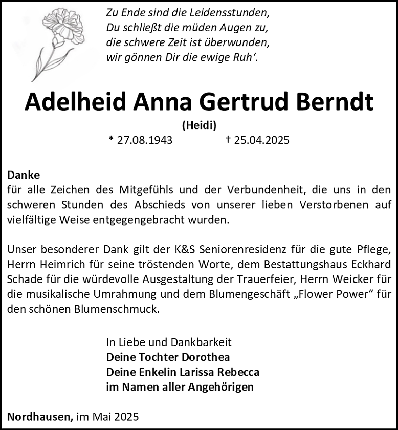 Danksagung (Foto: Bestattungshaus Schade)