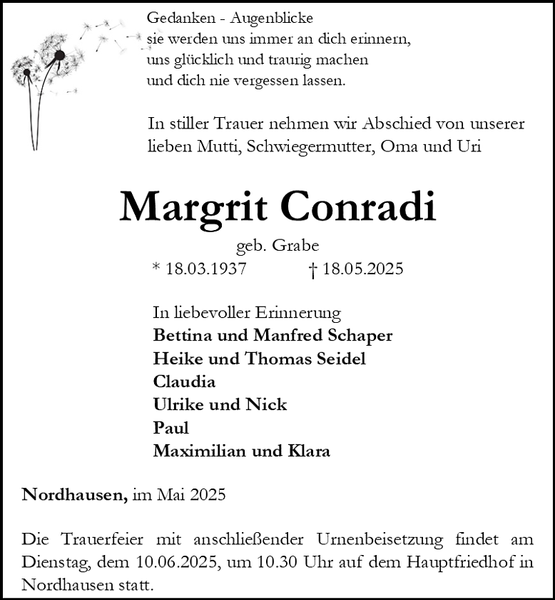 Traueranzeige (Foto: Bestattungshaus Schade)