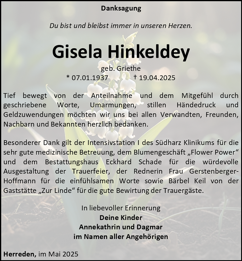 Danksagung (Foto: Bestattungshaus Schade)