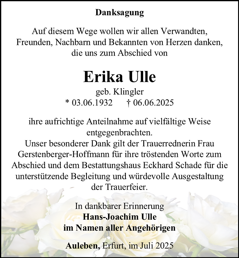 Danksagung (Foto: Bestattungshaus Schade)