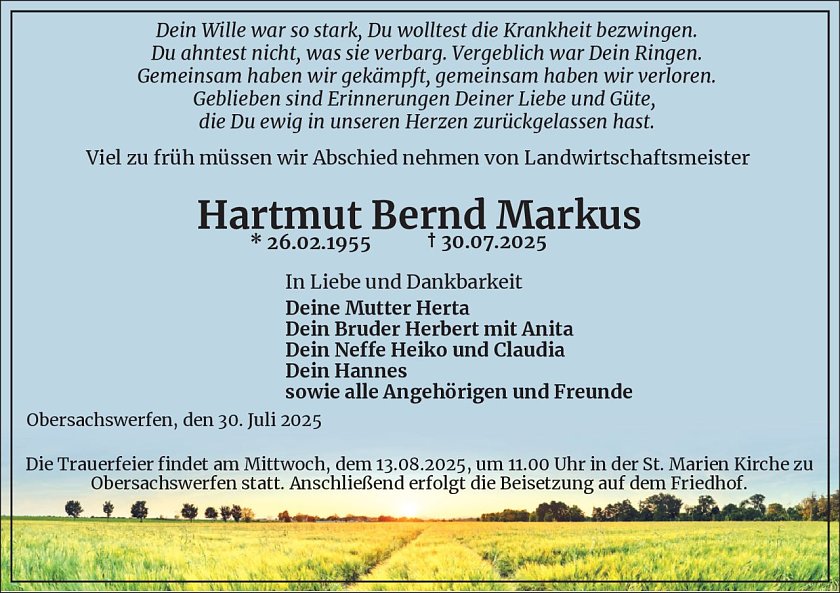 Traueranzeige (Foto: Bestattungsinstitut Westerhausen)