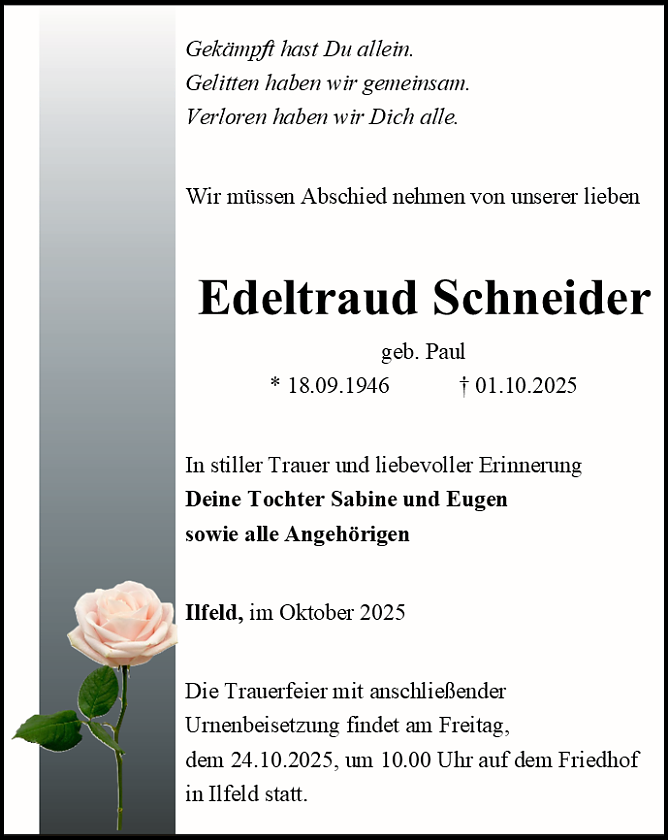 Traueranzeige (Foto: Bestattungshaus Eckhard Schade)