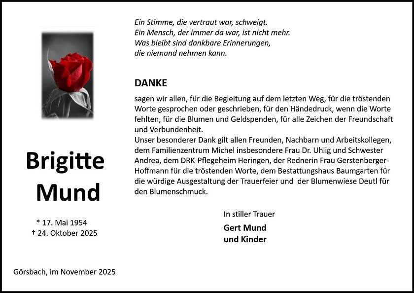 Danksagung (Foto: Bestattung Baumgarten)