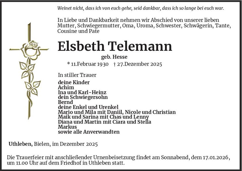 Traueranzeige (Foto: Bestattung Baumgarten)