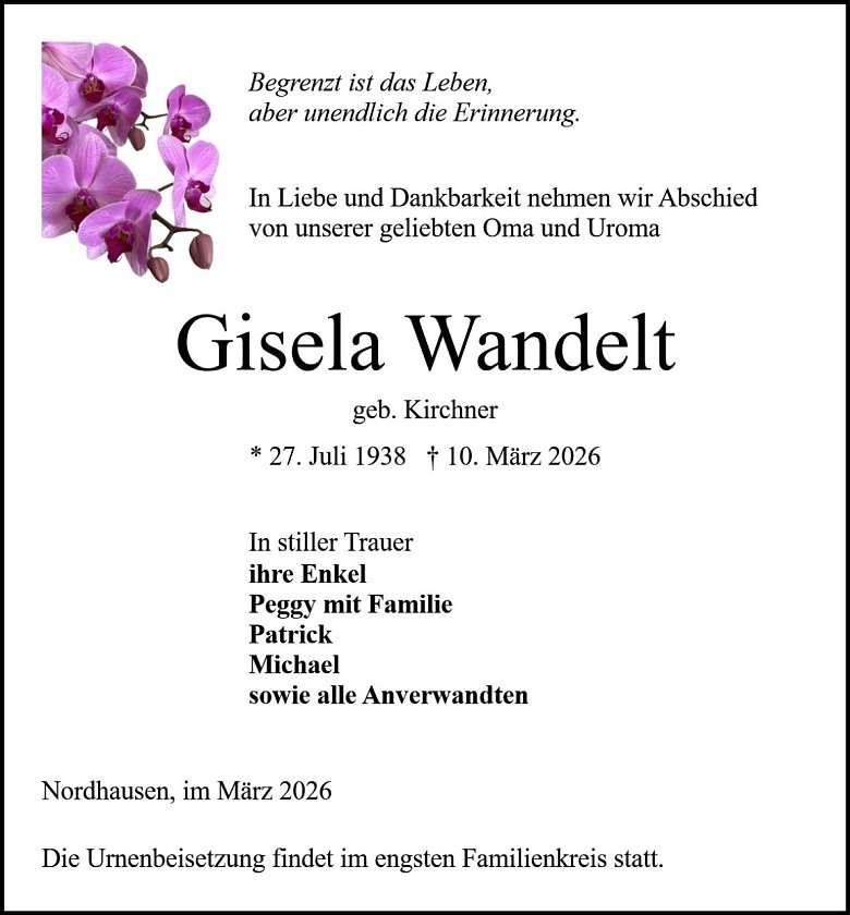 Traueranzeige (Foto: Bestattung Baumgarten)