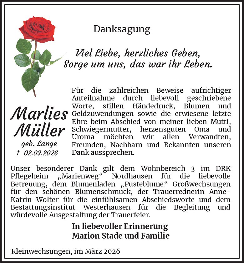 Danksagung (Foto: Best. Westerhausen)