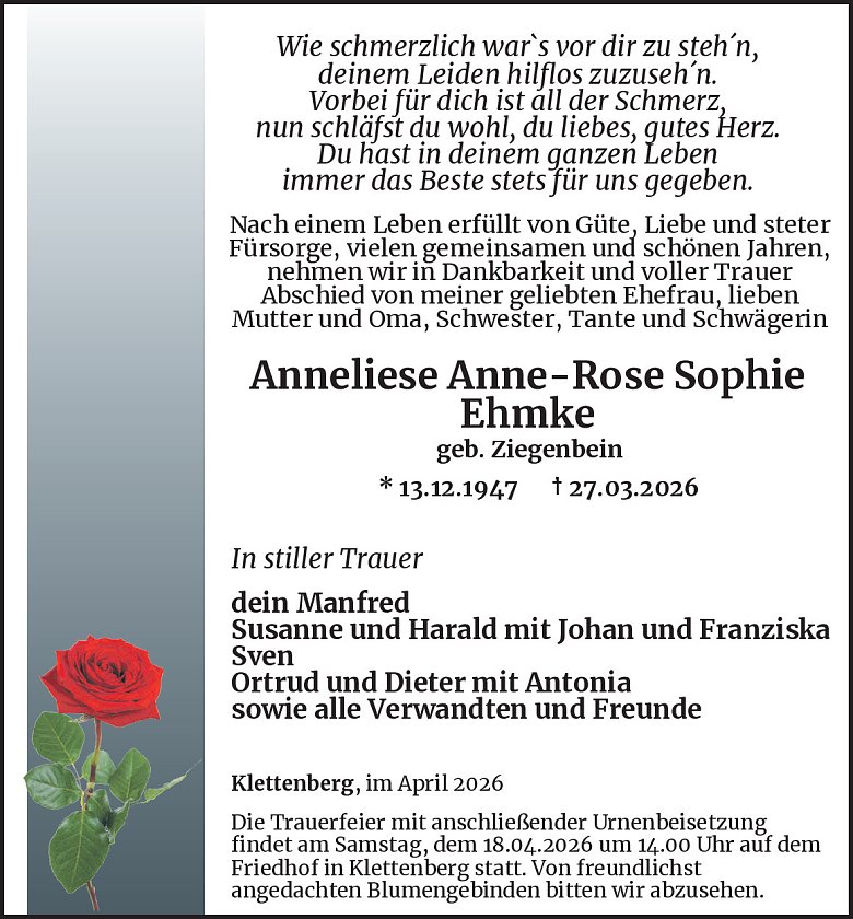 Traueranzeige (Foto: Best. Westerhausen)