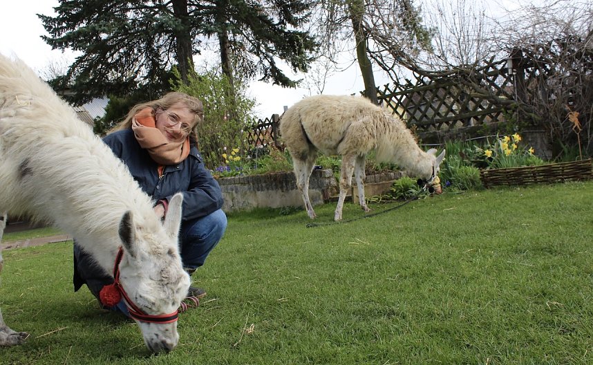 Unsere Redakteurin der Kyffh&auml;user Nachrichten, Eva Maria Wiegand, besuchte die Unstrut-Lamas in Herbsleben